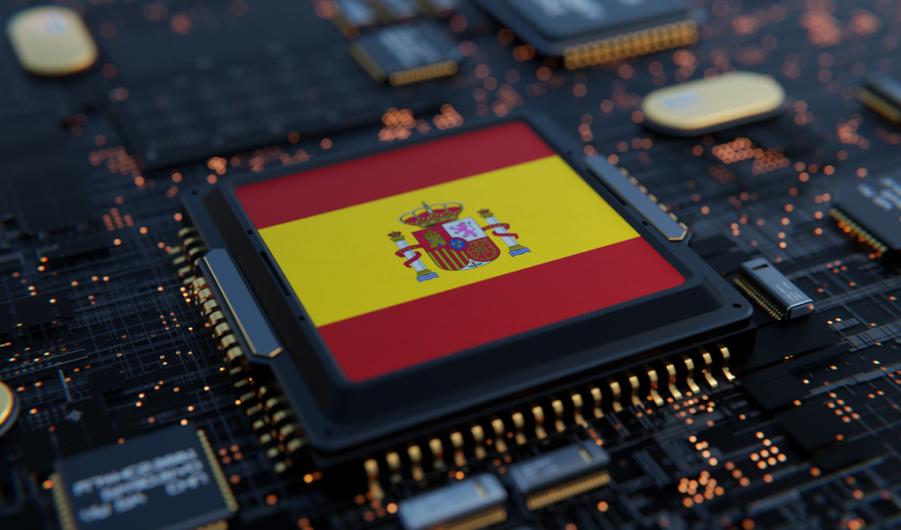 Flag of Spain on a processor, CPU or Chip