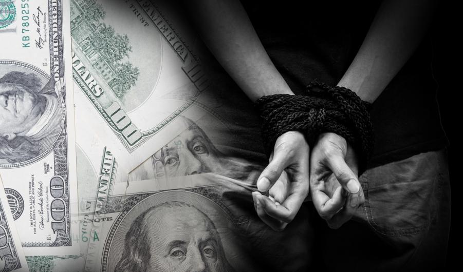 Trafficking concept with money background