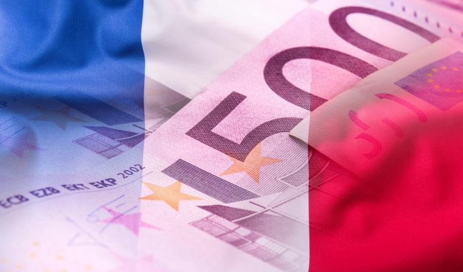 Flags of the France and euro banknotes 