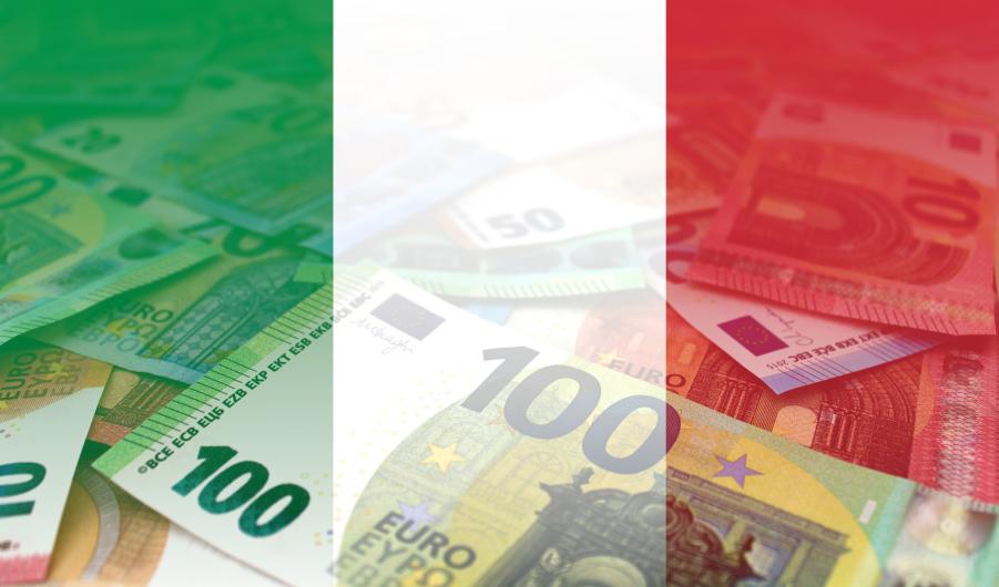 Euro banknotes colored in the colors of the flag of Italy