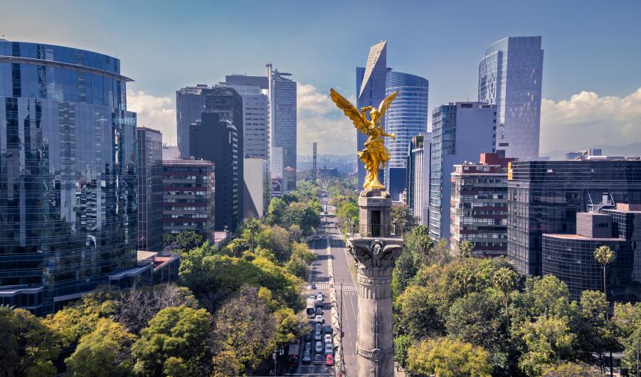 Golden Angel atop Monument in Mexico City stock photo