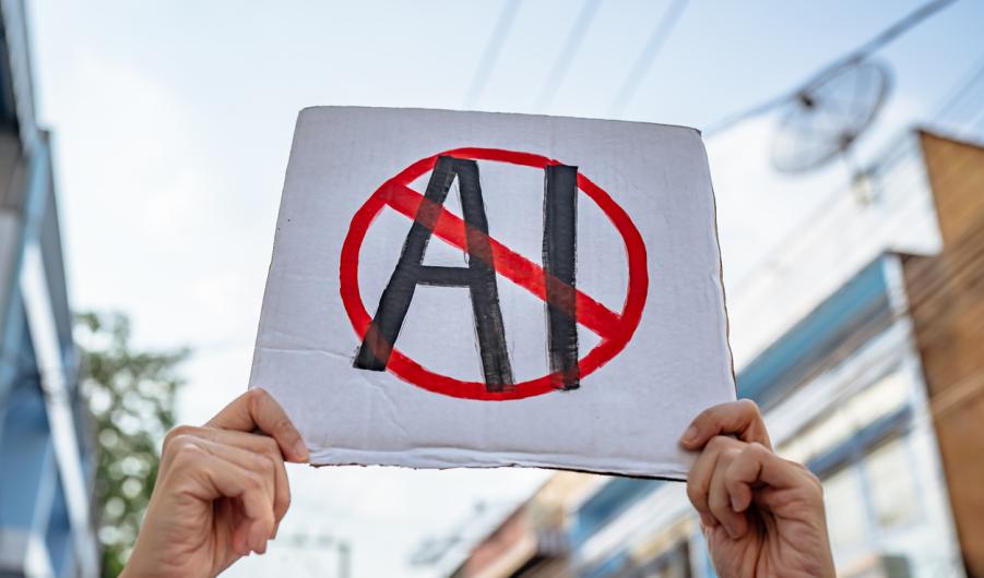 "No AI" placard