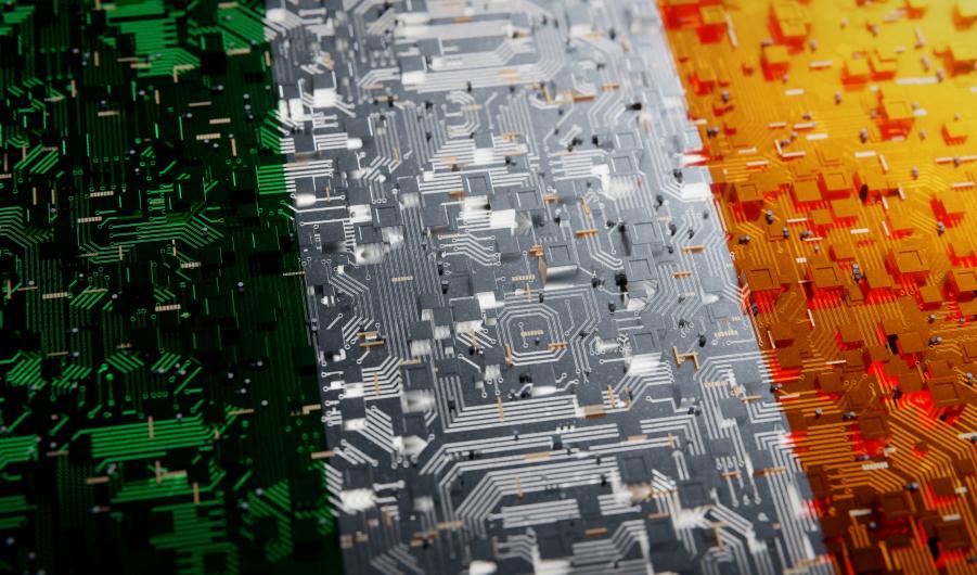 Technology background with national flag of Ireland