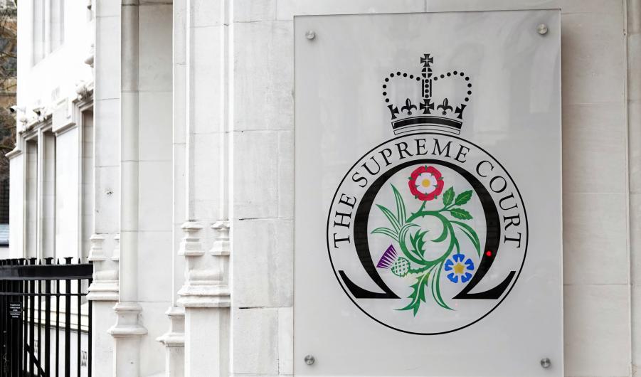 The entrance to the Supreme Court in Westminster, London, England