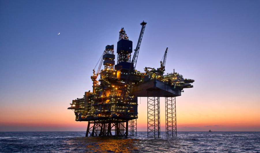 Offshore oil and gas platform on production site