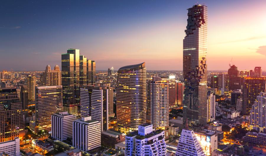 Aerial view of Bangkok modern office buildings stock photo